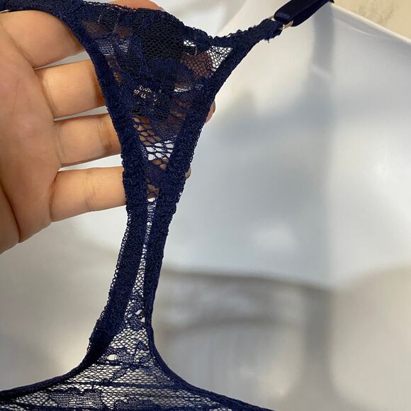 Victoria's Secret Dark Navy Blue Mesh Lace Nightie Babydoll Chemise Sz L - Picture 5 of 8